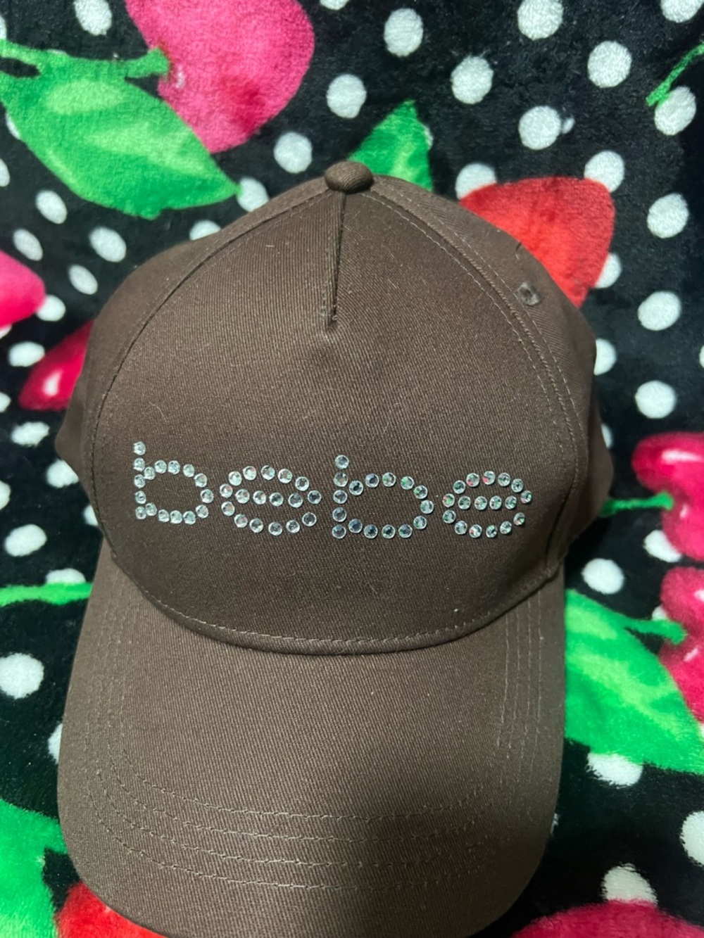 bebe Brown Rhinestone Logo Baseball Cap